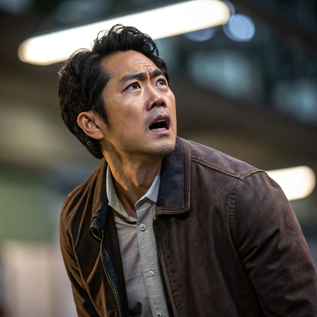 Michael Chen in a television series with intense focus