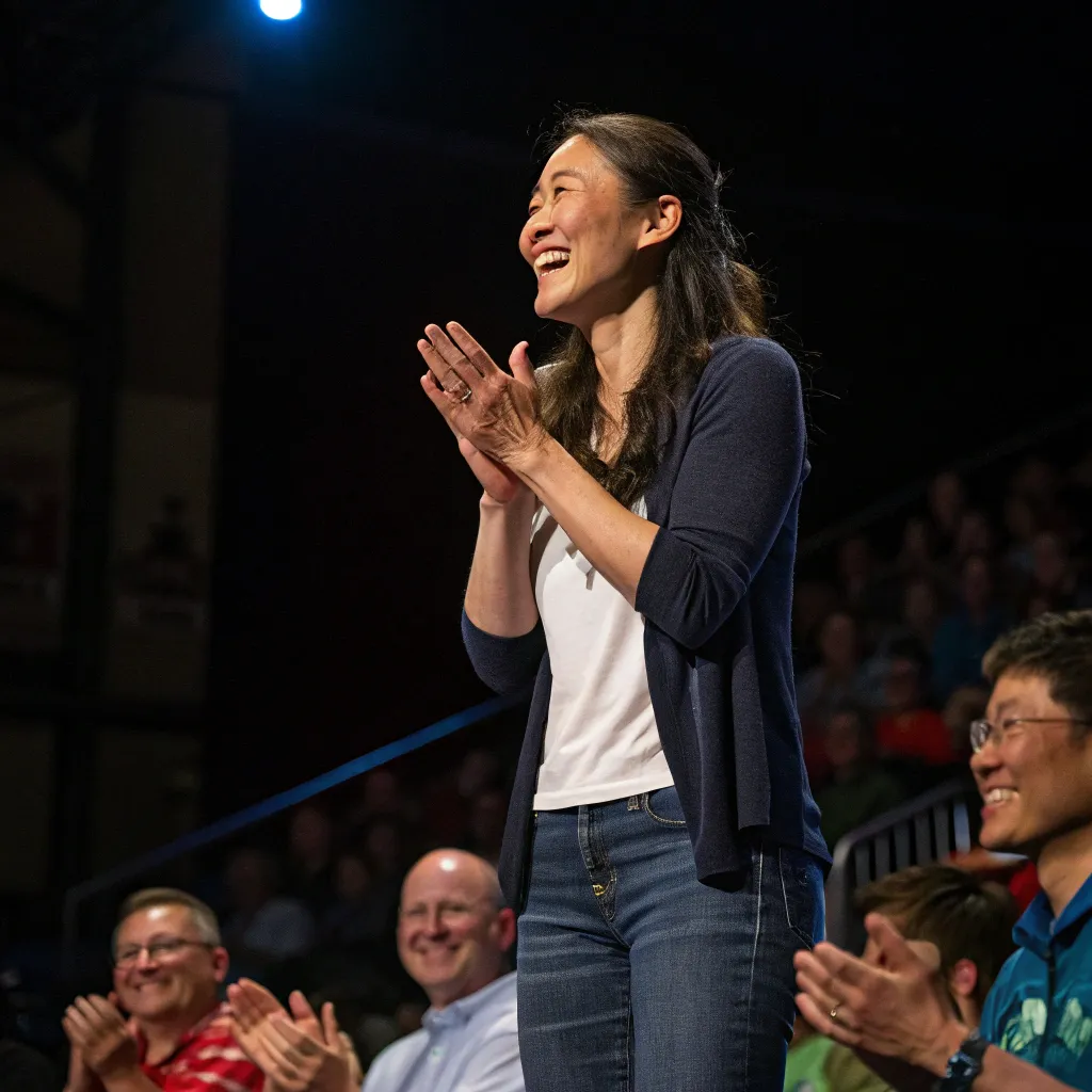 Rebecca Lee receiving a standing ovation from the audience